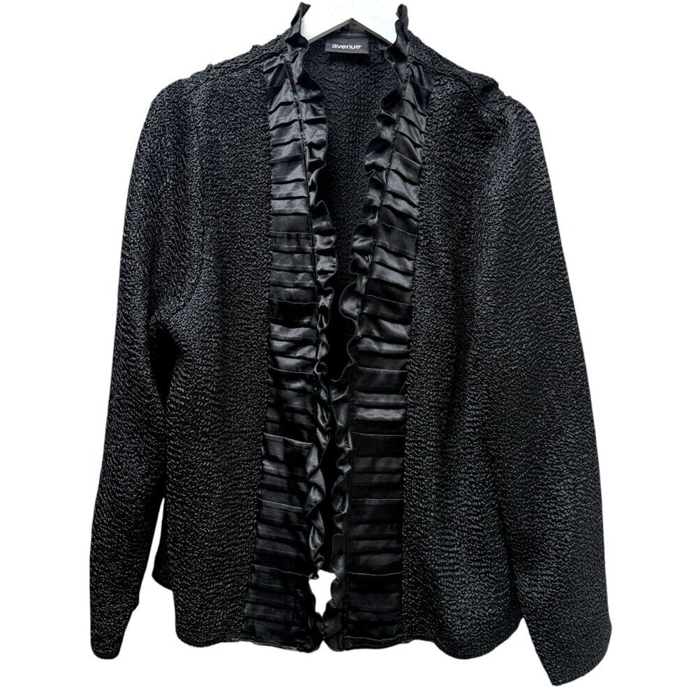 Avenue Evening Jacket Plus Size 18/20 Black Crinkle  Ruffle Womens Party Top